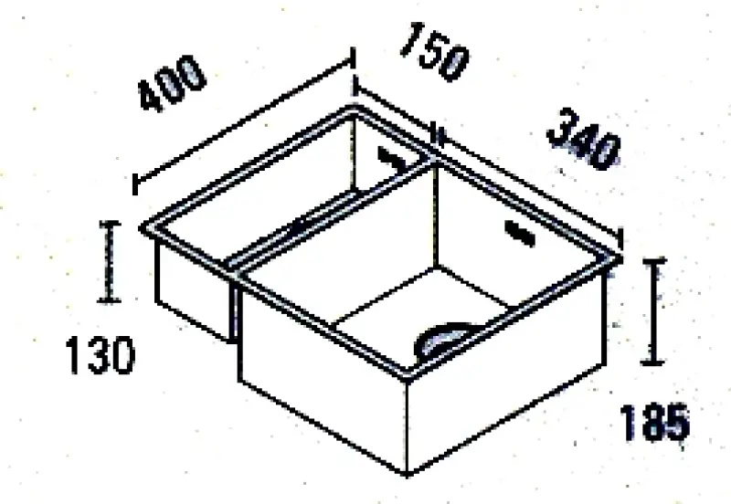 ABK Baronga puolitoista 1,5 ruostumattomasta teräksestä pesuallasta 15x40+34x40 cm tasoon upotettava, alta kiinnitettävä ja päältä asennettava BAR1534FVI