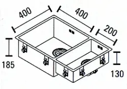 ABK Bingara iso puolitoistainen 1,5 ruostumattomasta teräksestä valmistettu pesuallas 40x40+20x40 cm tasoasennus, alta-asennus ja päälliasennus BIN4020FVI
