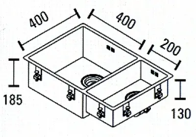 ABK Bingara iso puolitoistainen 1,5 ruostumattomasta teräksestä valmistettu pesuallas 40x40+20x40 cm tasoasennus, alta-asennus ja päälliasennus BIN4020FVI