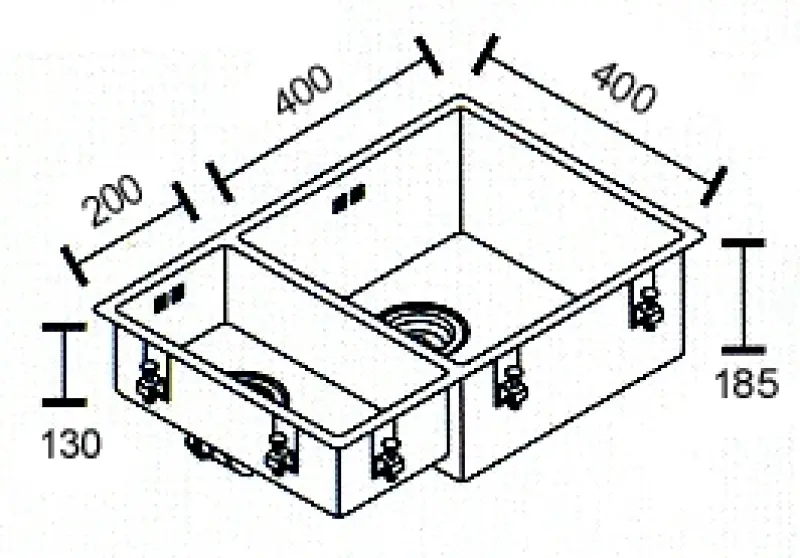 ABK Bingara suuri puolitoista 1,5 ruostumaton teräs pesuallas 20x40+40x40 cm tasoasennus, alakaappiasennus ja päälliasennus BIN2040FVI