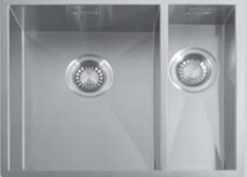 ABK Baronga puolitoista 1,5 ruostumattomasta teräksestä valmistettu pesuallas 34x40+15x40 cm taso-, alataso- ja päällirakennus BAR3415FVI