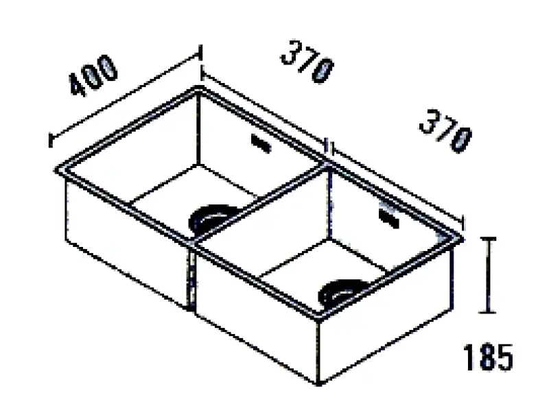 ABK Baronga suuri kaksiosainen ruostumattomasta teräksestä valmistettu pesuallas 37x40+37x40 cm taso-, alapuoli- ja yläpuoliasennus BAR3737FVI