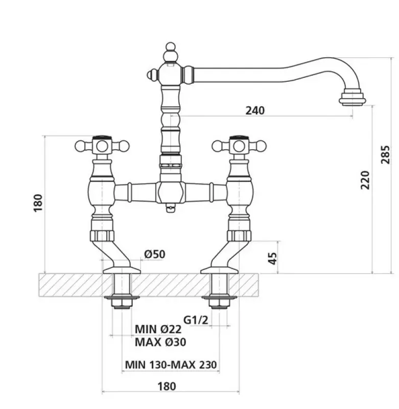 Nostalginen keittiöhana Pronssi V1979BRST