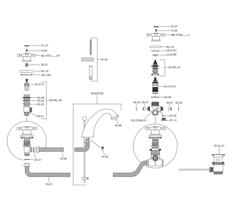 Huber Victorian 3-reikäinen termostaattinen pesuallashana ruostumaton teräs VTT710102A