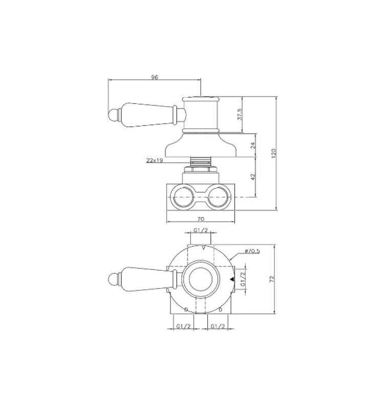 Huber Victorian 3-outlets Diverter Gold VT0002702G