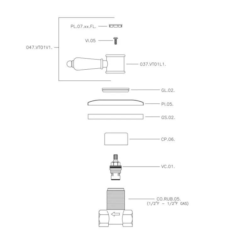 Huber Victorian sisäänrakennettu venttiili RST VT0003102A