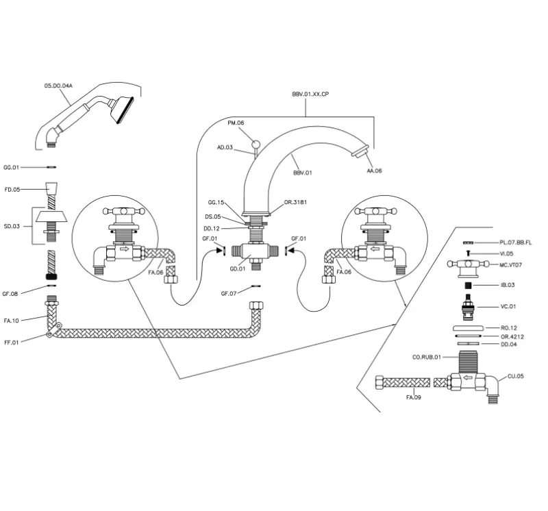 Huber Victorian 4-reikäinen kylpyhanasetti suihkuvarustuksella Pronssi VT00026027