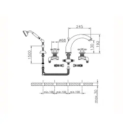 Huber Victorian 4-reikäinen kylpyammehana suihkusetillä ruostumatonta terästä VT0002602A