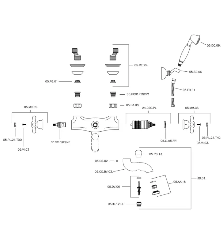 Huber Croisette kylpyhuonetermostaattihana käsisuihkusetillä Pronssi CSD2701027
