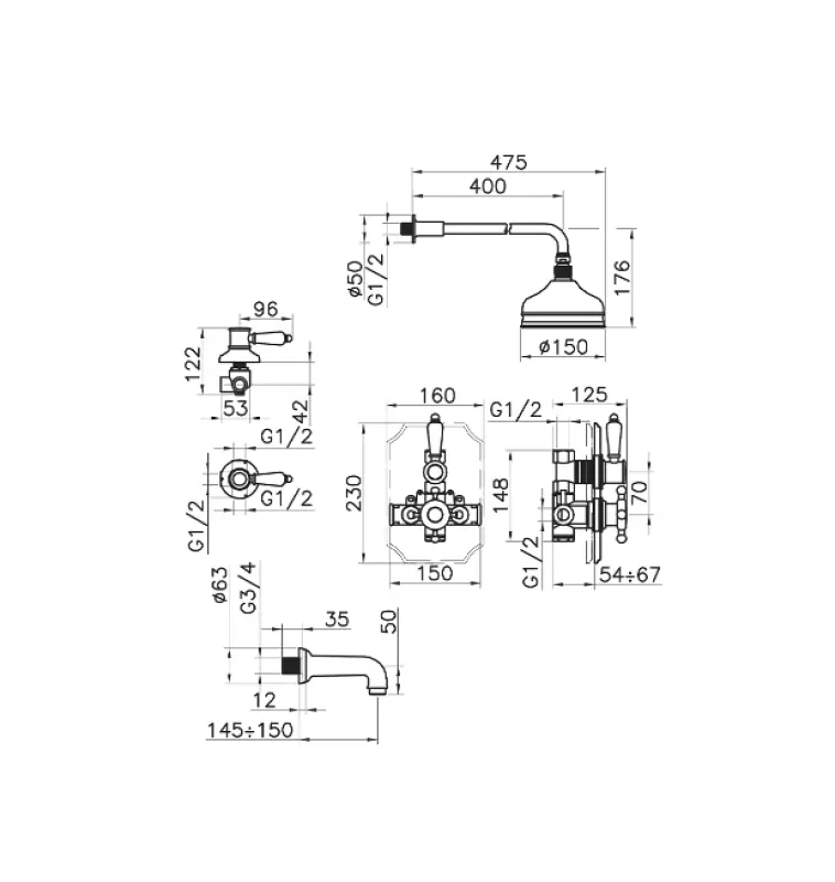 Huber Victorian Termostaattinen Upotettava Suihkusarja RST 916.VT01H.AC