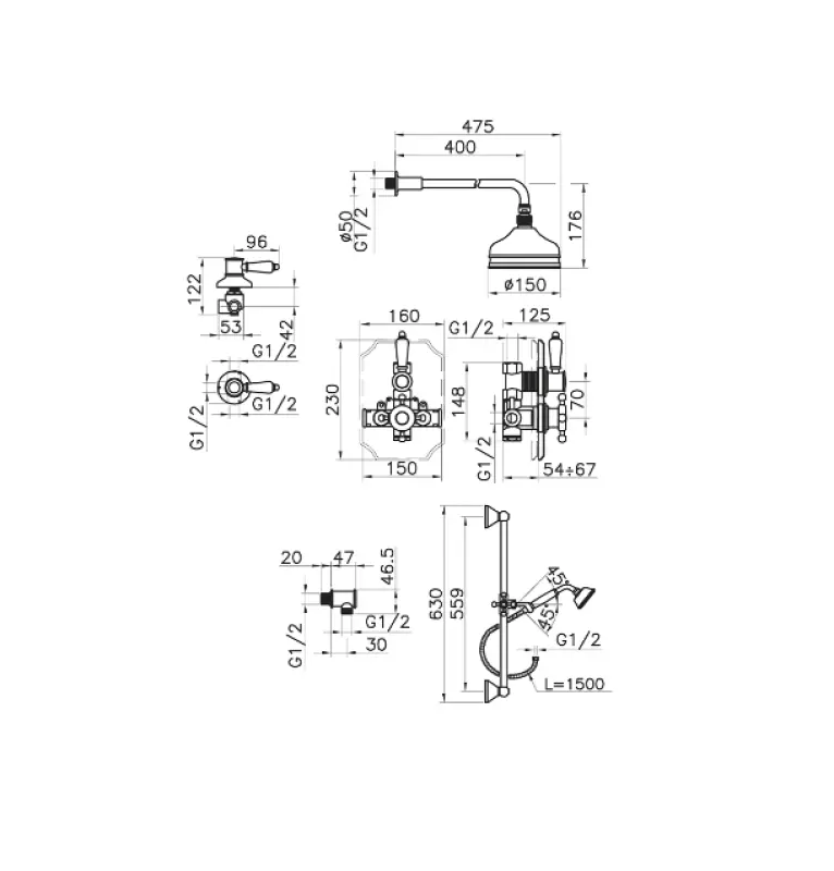 Huber Victorian Termostaattinen Sisäänrakennettu Suihkusetti Pronssi 91.2VT01H.BA