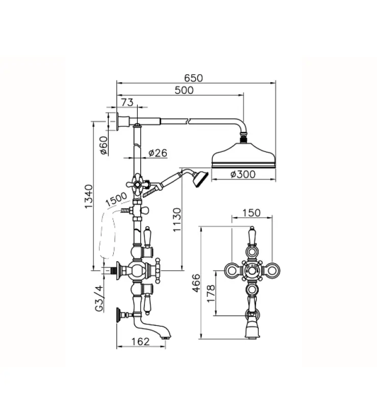 Huber Victoriaanis-Mallinen Termostaattinen Kylpy/Suihkusetti 30cm Pronssi 592.VN31H.BA