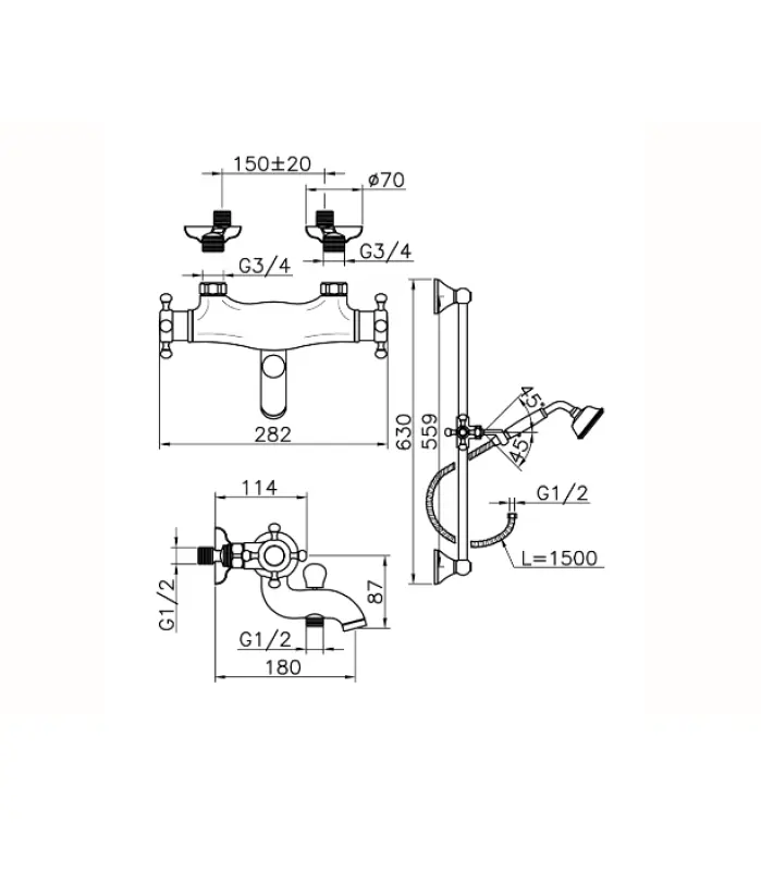 Huber Victorian Thermostatic Bath Mixer with Sliding Bar Bronze VTS2701027