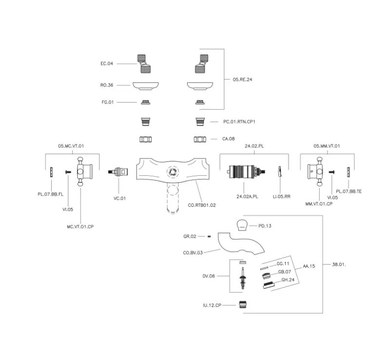 Huber Victorian Thermostatic Bath Mixer Gold VTT270102G