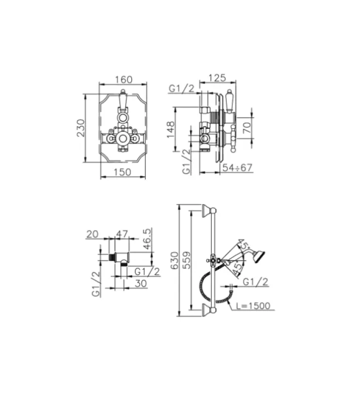 Huber Victorian Thermostatic Built-in Shower Set with Sliding Rail Chrome 910.VT01H.CR
