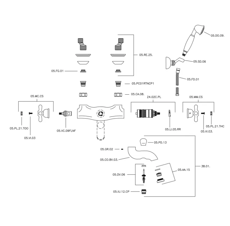 Huber Croisette kylpytermostaattihana käsisuihkusetillä Kulta CSD270102G