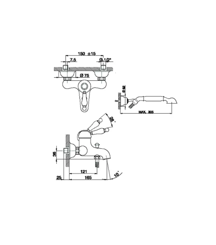 Huber Croisette -kylpyammehana käsisuihkusetillä Kromi CM00012021