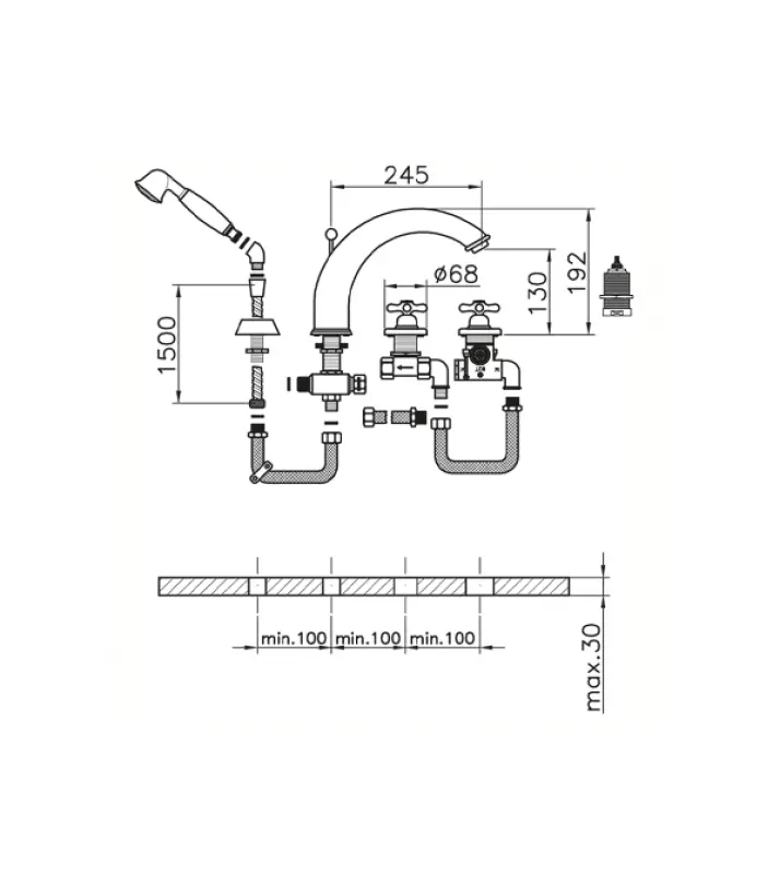 Huber Croisette 4-reikäinen ammeen reunahana Termostaattinen Kulta CST760102G