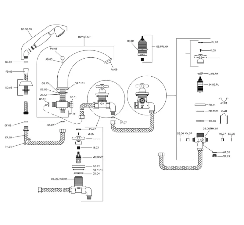 Huber Croisette 4-reikäinen ammeen reunahana Termostaattinen Kulta CST760102G