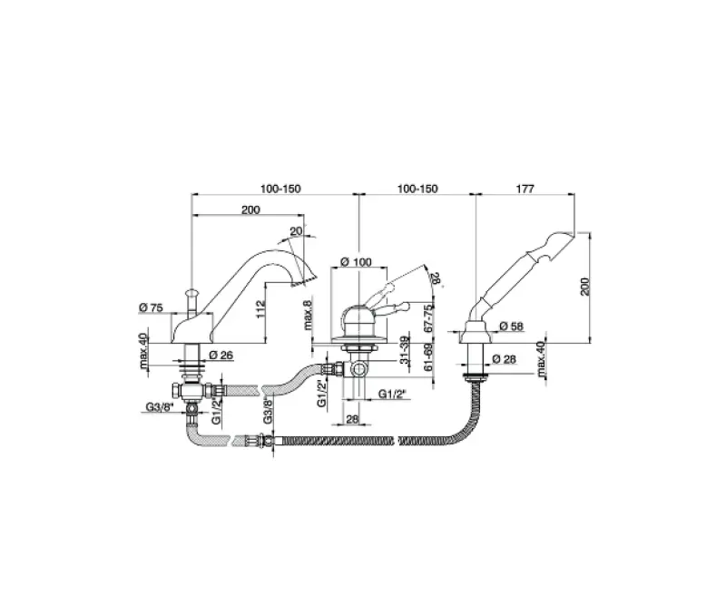 Cisal Arcana Royal Bath rim mount bath mixer Old Copper AY00126026
