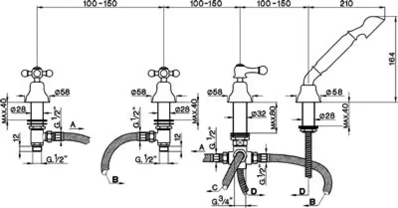 Cisal Arcana Ceramic 4-hole Bath Mixer Tap bath rim mounted old copper AC00029026