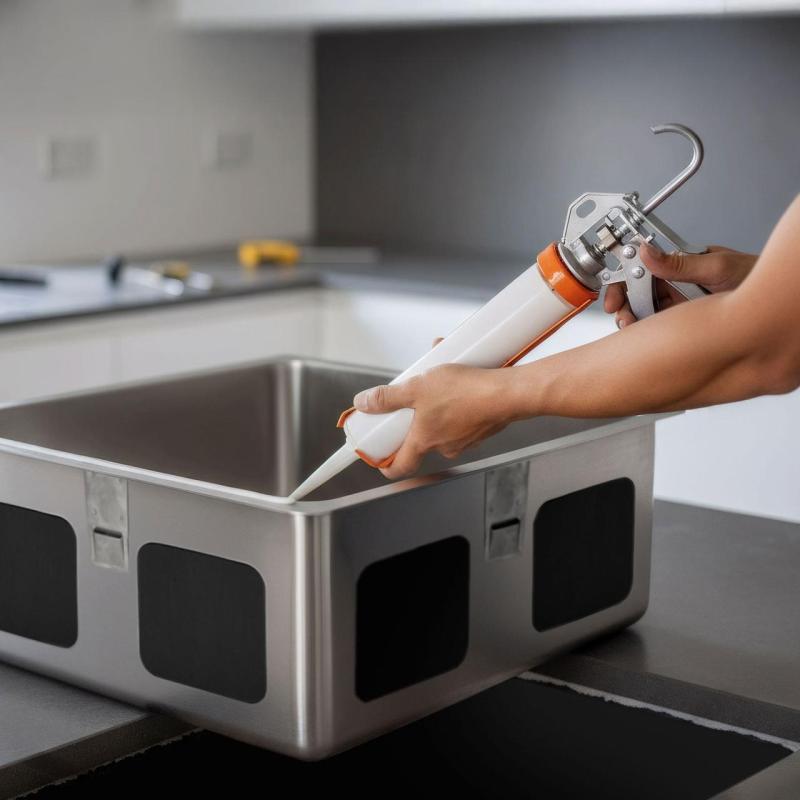 Zuurtovapaa silikoni liima ruostumattoman teräksen keittiöaltaiden asennukseen