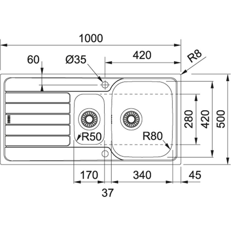 Franke Spark SKX 651 one and a half stainless steel kitchen sink inset with drainer reversible 101.0315.546