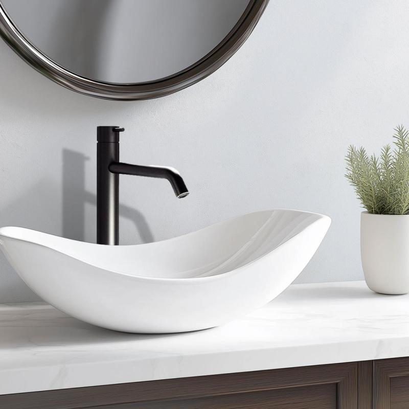 Waterevolution Flow washbasin tap high spout for washbasins incl. click plug matt black T115PR