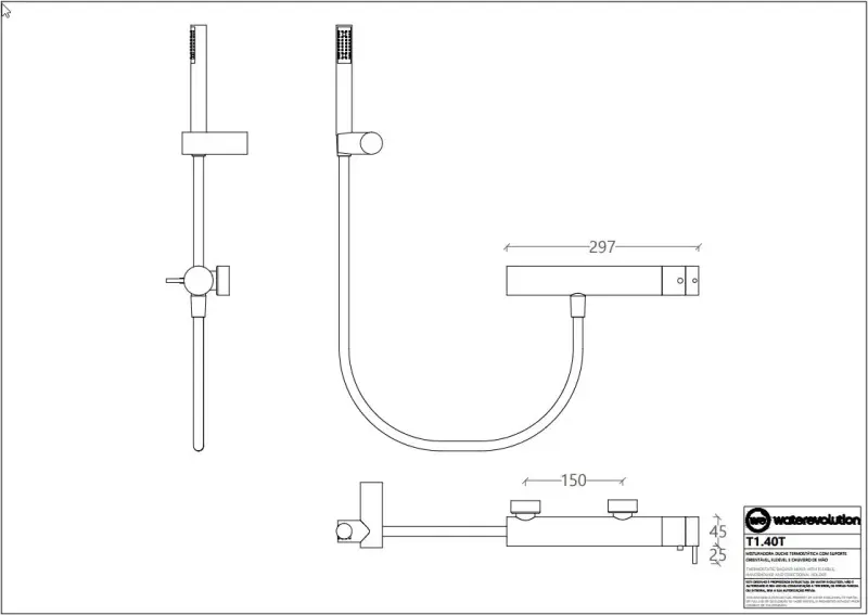 Waterevolution Flow suihkutermostatti suihkutarvikkeilla, kromi T140T01