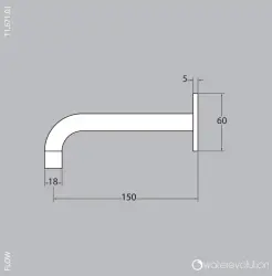 Waterevolution Flow kylpyammeen juoksuputki mattavalkoinen T167115BR pituus 15 cm