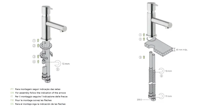 Waterevolution S22 Washbasin mixer with automatic stop & go valve Stainless steel T410IE
