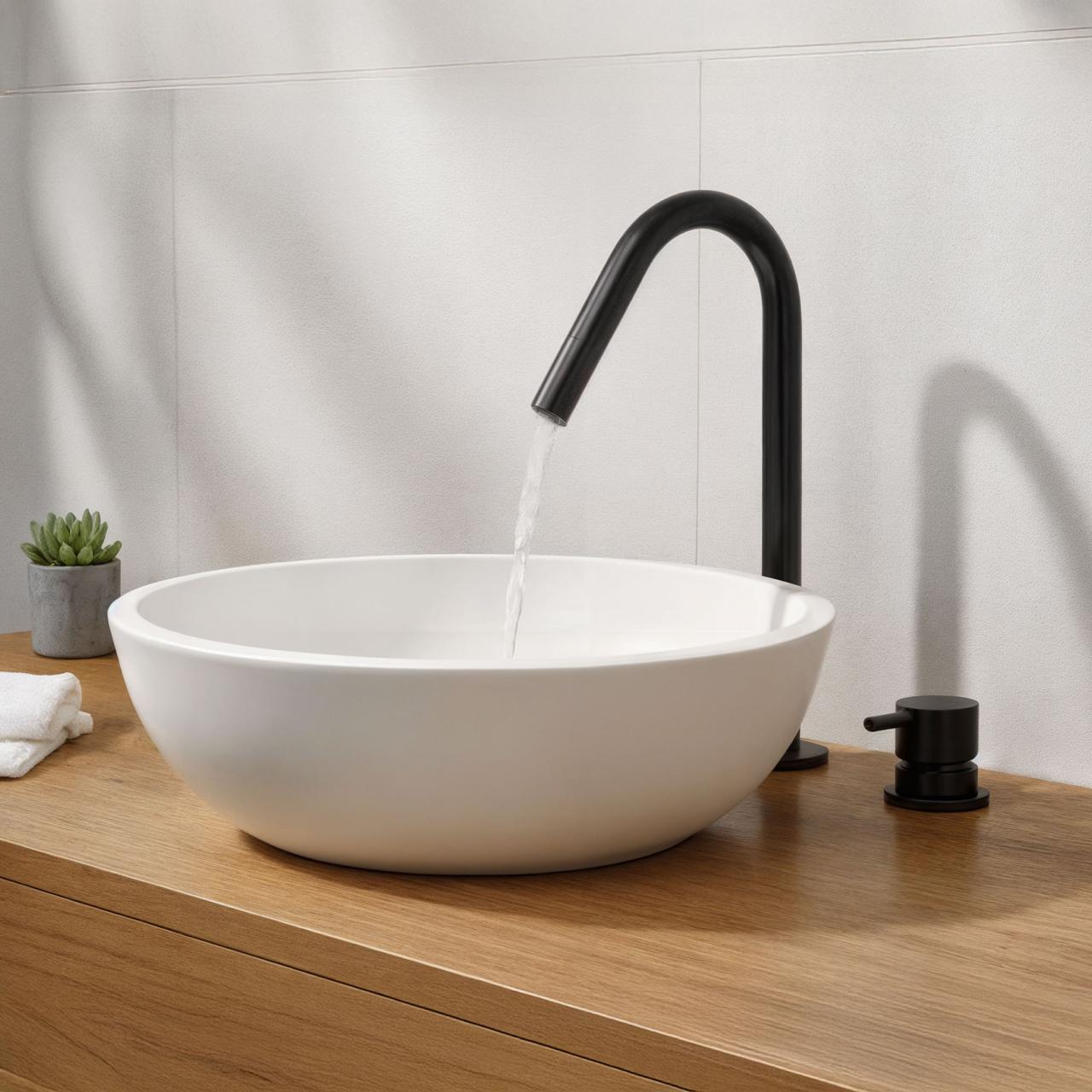 Waterevolution Flow Washbasin mixer with 2 holes and automatic stop & go valve V Black T112VPR - Productafbeelding 2