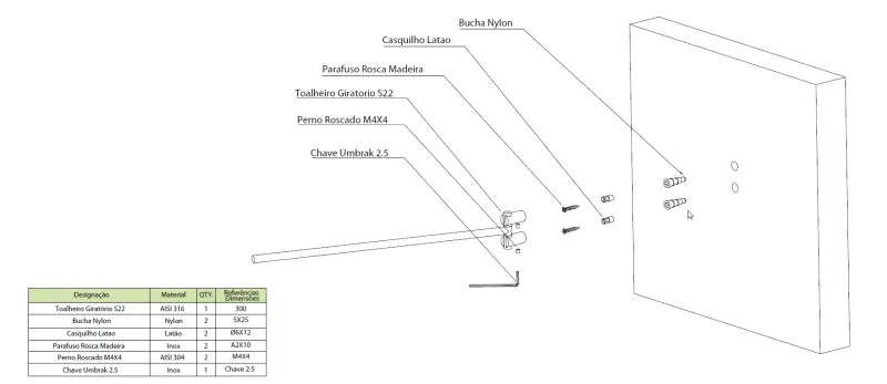 Waterevolution S22 kääntyvä pyyheteline 30 cm ruostumaton teräs A415IE
