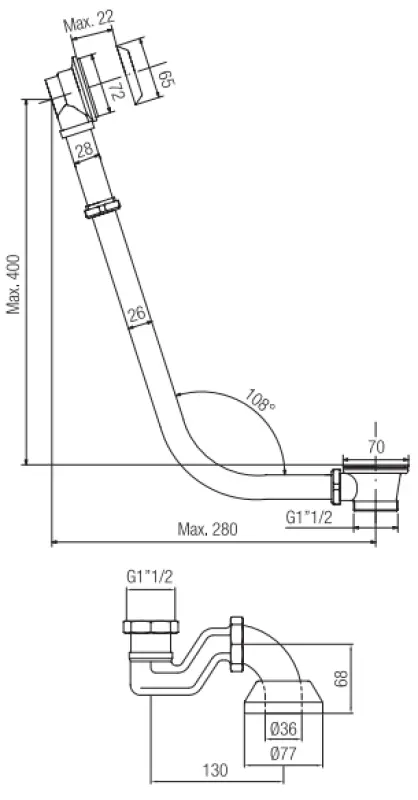 PB bath drain with chain for freestanding bathtub bronze 1208590152