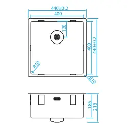 Caressi R10 roestvrijstalen gootsteen 40x40cm voor onderbouw, vlakbouw en opbouw CAPP40R10