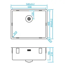 Caressi R10 ruostumaton teräksinen pesuallas 50x40cm alakiinnitys, tasokiinnitys ja päällikiinnitys CAPP50R10