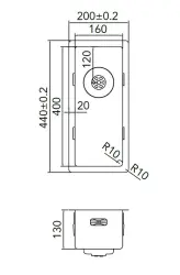 Caressi R10 ruostumaton teräs pesuallas 16x40cm alakiinnitys, tasokiinnitys ja päällikiinnitys CAPP16R10