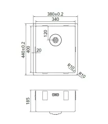 Caressi R10 ruostumaton teräs pesuallas 34x40cm alakiinnitys, taso-asennus ja päälliasennus CAPP34R10