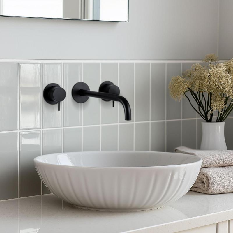 Waterevolution Flow 3-reikäinen upotettava pesuallashana, mattamusta, ulostulo 25 cm T1163FPR-25