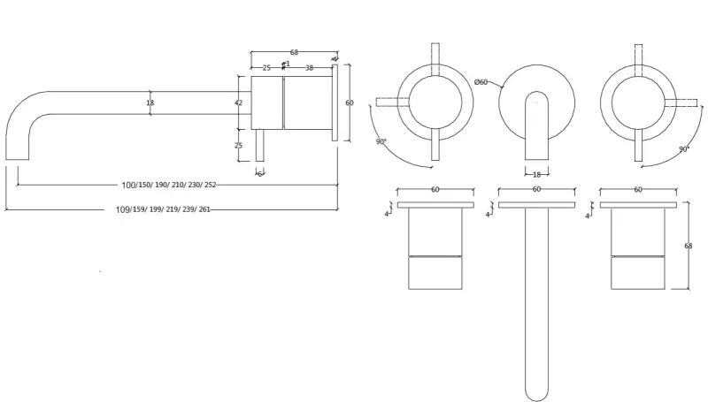 Waterevolution Flow 3-reikäinen upotettava pesuallashana, mattamusta, ulostulo 15 cm T1163FPR-15