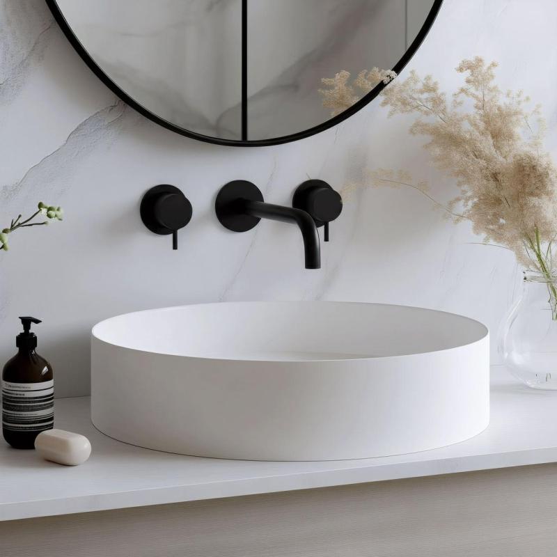 Waterevolution Flow 3-reikäinen upotettava pesuallashana, mattamusta, ulostulo 15 cm T1163FPR-15