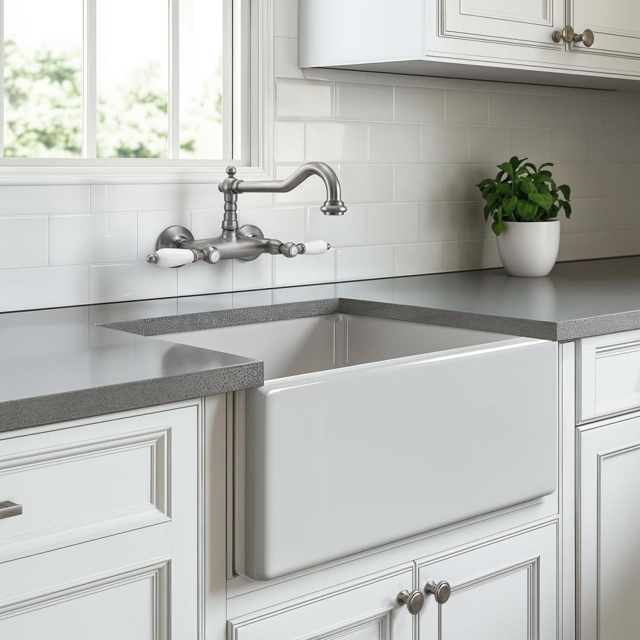 PB classic wall faucet with White handles stainless steel 1208854192 - Productafbeelding 2