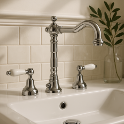 PB klassieke kraan 3-gats wastafelkraan Witte hendels Chroom 1208854262