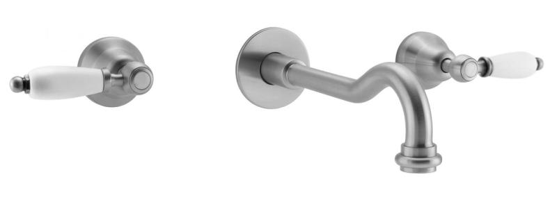 PB klassieke inbouw muurkraan met witte hendels 25 cm uitloop RVS 1208854402