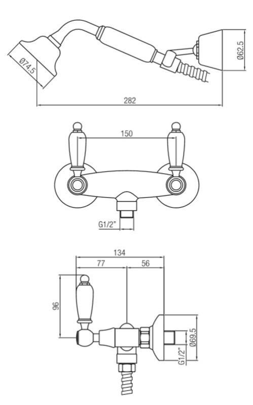 PB klassinen hanan päälle asennettava suihkuhanasarja valkoisilla kahvoilla, käsisuihku mukaan lukien, ruostumaton teräs 1208854492