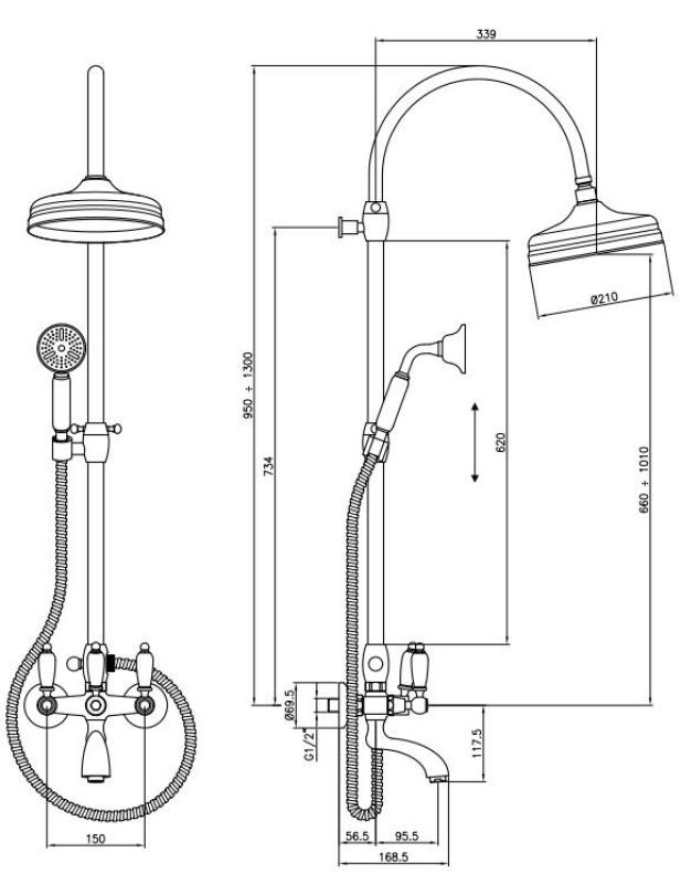 PB klassieke bad-doucheset opbouw met regendouche RVS 1208854832