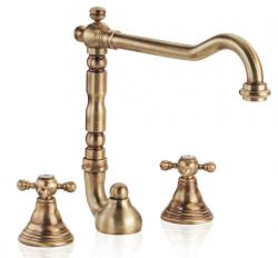 PB klassieke 3-gats wastafelkraan met sterknoppen, uitloop 18,5 cm, RVS 1208854952