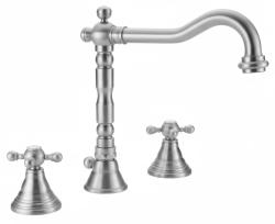 PB klassieke 3-gats wastafelkraan met sterknoppen, uitloop 18,5 cm, RVS 1208854952