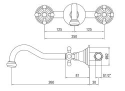 PB klassinen upotettava seinähana tähtikahvoilla 25 cm ulostulo Pronssi 1208855122