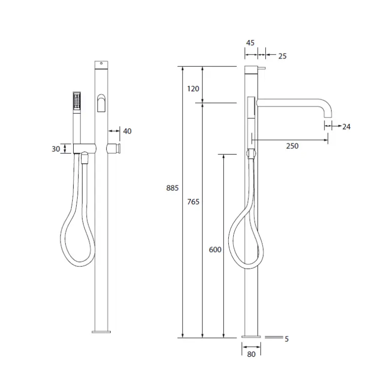 Waterevolution Flow vrijstaande badkraan met handdouche geborsteld messing T133BB

Waterevolution Flow vapaasti seisova kylpyammehana käsisuihkulla harjattua messinkiä T133BB